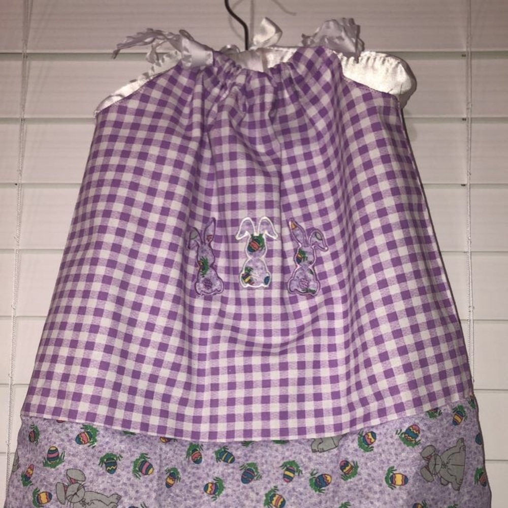 Bunny Easter Dress 18-24m // handmade //appliqués // purple // gingham